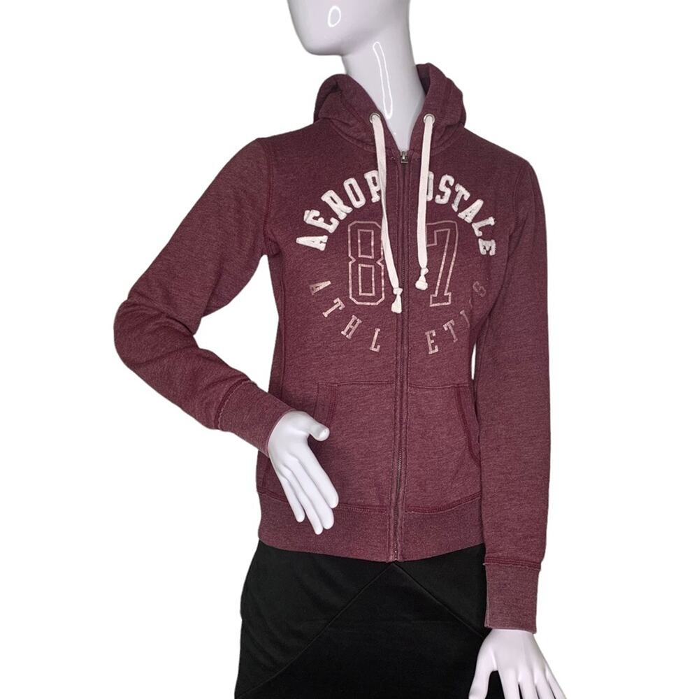 Aeropostale Women's Hoodie Zipper Down Size S Two Front Pockets Burgundy